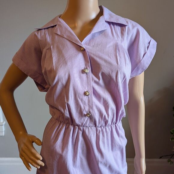 Vintage 80s TropiCool Lavender Purple Shirt Dress Cotton Midi Size 12 - Picture 10 of 15